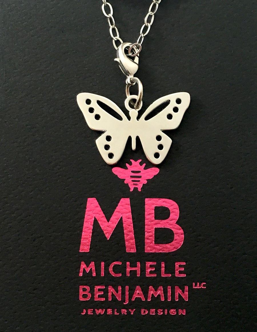 Butterfly Charm Necklace Rhodium Plated White Brass 18 in. L - Michele Benjamin - Jewelry Design Fashion Jewelry - White Brass