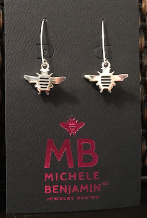 Sterling Silver Tiny Bee D Hook Dangle Earrings 1 1/2 inch L - Michele Benjamin - Jewelry Design Fine Jewelry - Sterling Silver Earrings