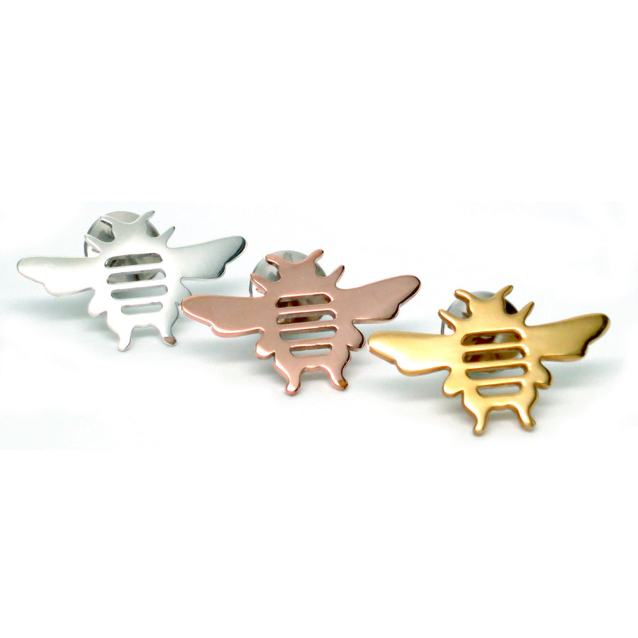 Sterling Silver Bee Tie Lapel Pin Brooch- Men's Women's Unisex - Michele Benjamin - Jewelry Design Fine Jewelry - Pins
