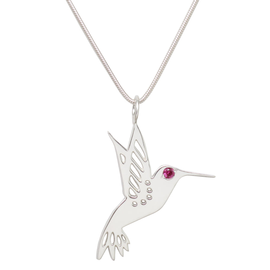 Sterling Silver Ruby Hummingbird Pendant Necklace - Michele Benjamin - Jewelry Design Fine Jewelry Necklaces - Sterling Silver