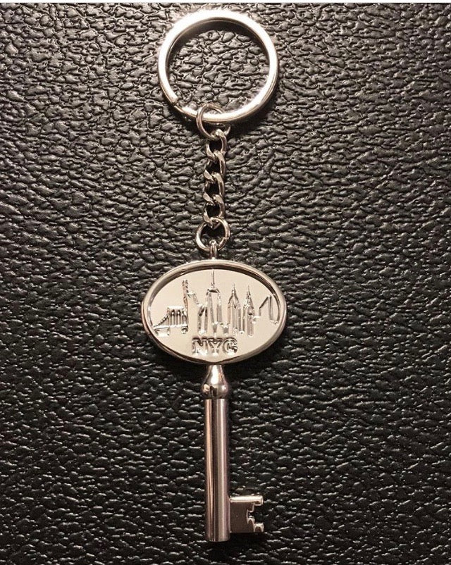 Key to the City New York Souvenir Keychain Rhodium Plated Brass, 5 inch H. - Michele Benjamin - Jewelry Design Fashion Accessories - White Brass