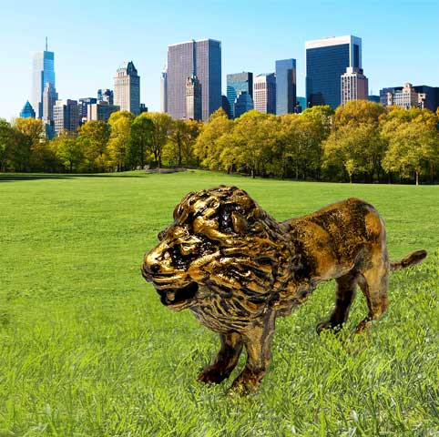 "Joyful Lion in Central Park" Digital Photography Print Framed Wall Art 16 x 16 inches - Michele Benjamin - Jewelry Design