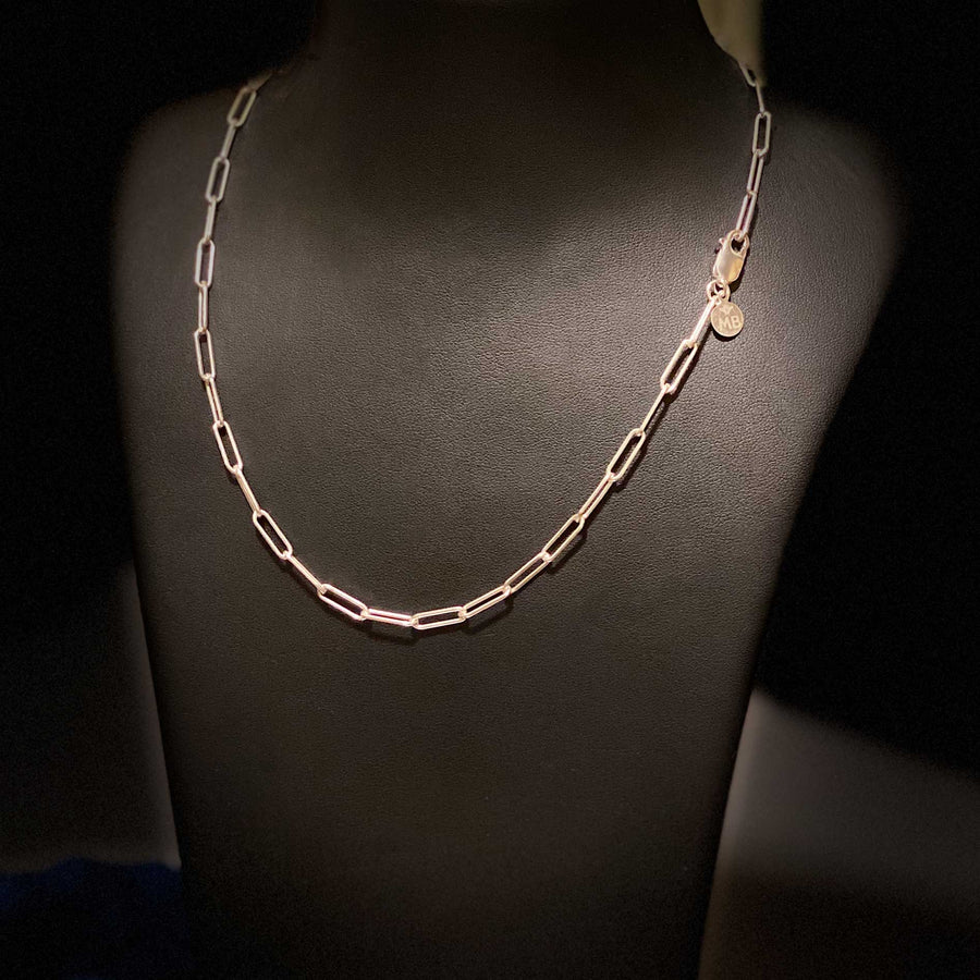 Sterling Silver Elongated Oval Cable Paper Clip Chain 18” L - Michele Benjamin - Jewelry Design Fine Jewelry - Sterling Silver Chains
