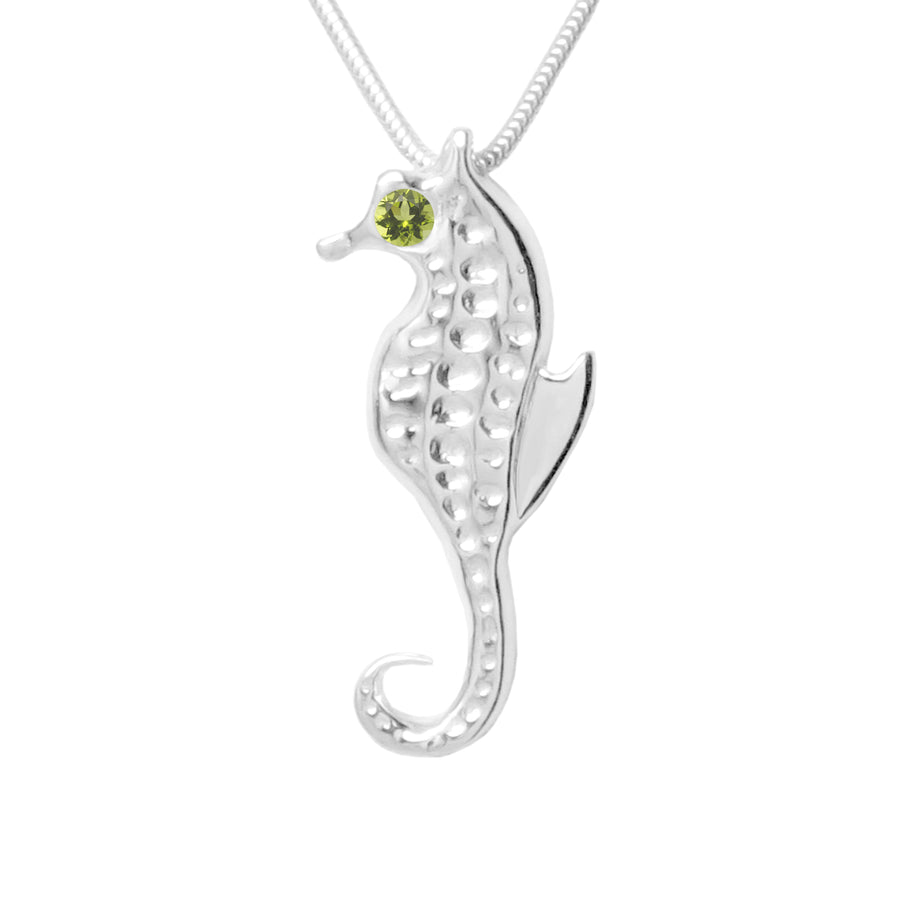 Sterling Silver Seahorse 4mm Peridot Pendant Necklace 18in. L - Michele Benjamin - Jewelry Design Fine Jewelry Necklaces - Sterling Silver