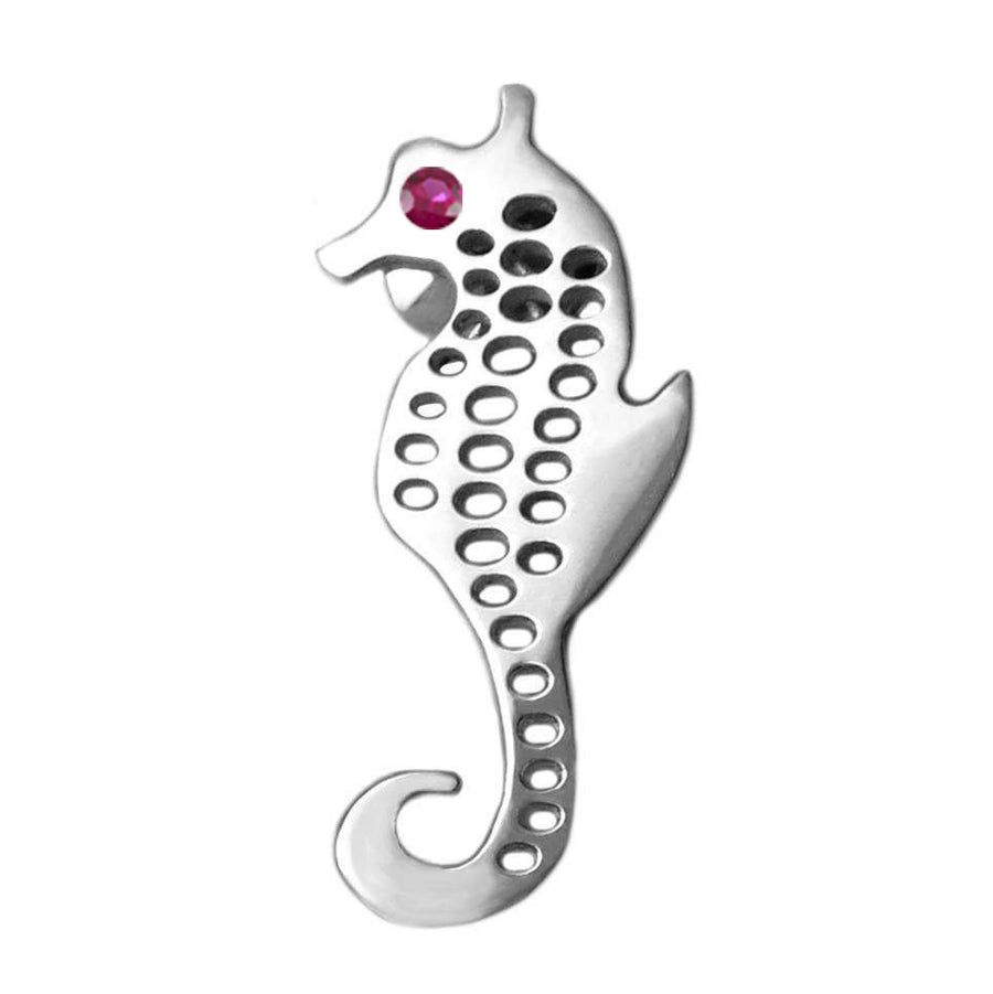 Sterling Silver Ruby Seahorse Lapel Pin Brooch Men's Women's - Michele Benjamin - Jewelry Design Fine Jewelry - Pins