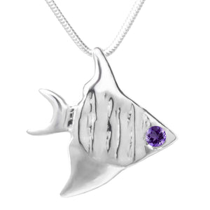 Sterling Silver 3mm Amethyst Angelfish Pendant Necklace 18 in. L - Michele Benjamin - Jewelry Design Fine Jewelry Necklaces - Sterling Silver