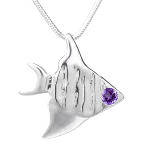 Sterling Silver Amethyst Angelfish Pendant Necklace 18 in. L - Michele Benjamin - Jewelry Design Fine Jewelry Necklaces - Sterling Silver