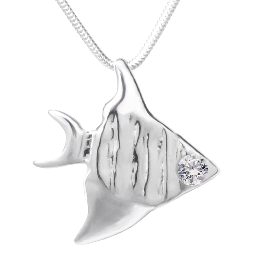 Sterling Silver CZ Angelfish Pendant Necklace - Michele Benjamin - Jewelry Design Fine Jewelry Necklaces - Sterling Silver