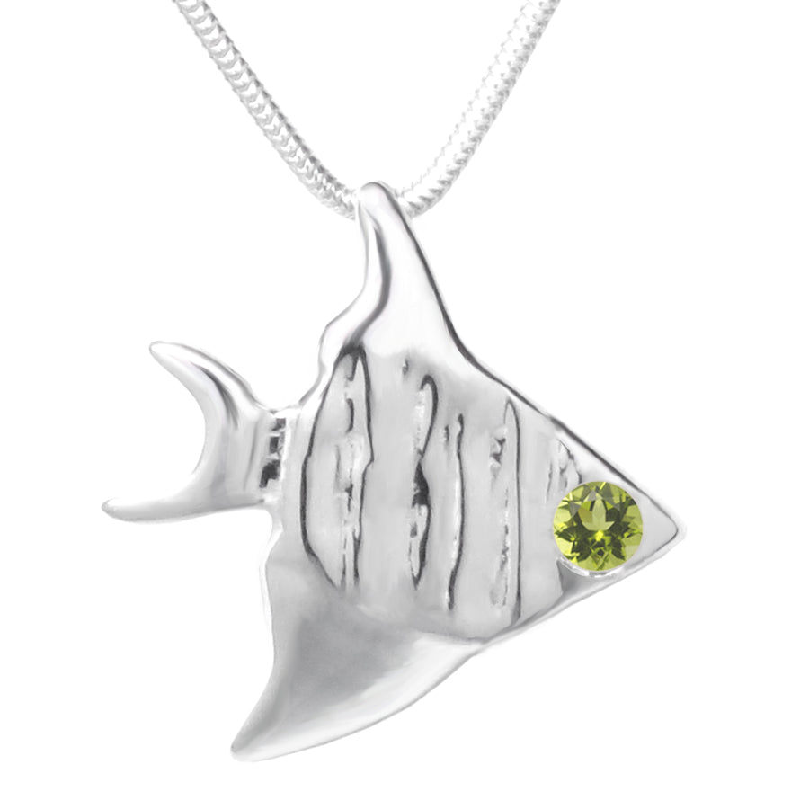 Sterling Silver Peridot Angelfish Pendant Necklace 18 in. L - Michele Benjamin - Jewelry Design
