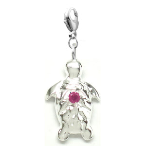 Sterling Silver Dainty Ruby Tortoise Charm Necklace 18 in. L - Michele Benjamin - Jewelry Design Fine Jewelry Necklaces - Sterling Silver