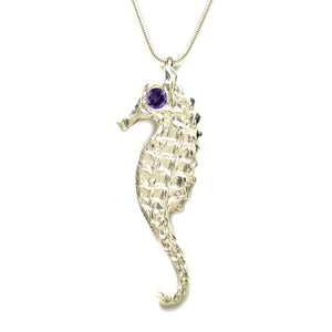 Sterling Silver Amethyst Large Seahorse Pendant Necklace 18 inch - Michele Benjamin - Jewelry Design Fine Jewelry Necklaces - Sterling Silver