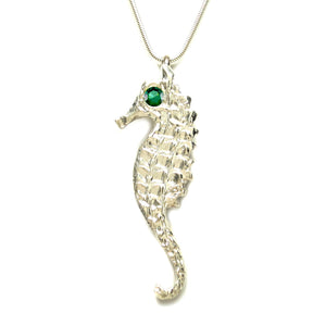 Sterling Silver Emerald Seahorse Pendant Necklace - Large - Michele Benjamin - Jewelry Design Fine Jewelry Necklaces - Sterling Silver