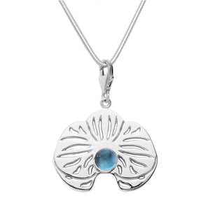 Sterling Silver Blue Topaz Orchid Charm Necklace 18 in. L - Michele Benjamin - Jewelry Design Fine Jewelry Necklaces - Sterling Silver