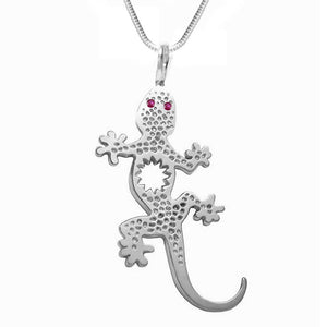 Sterling Silver Ruby Eye Sun Lizard Gecko Pendant Necklace 1 3/4 inch H. - Michele Benjamin - Jewelry Design Fine Jewelry Necklaces - Sterling Silver