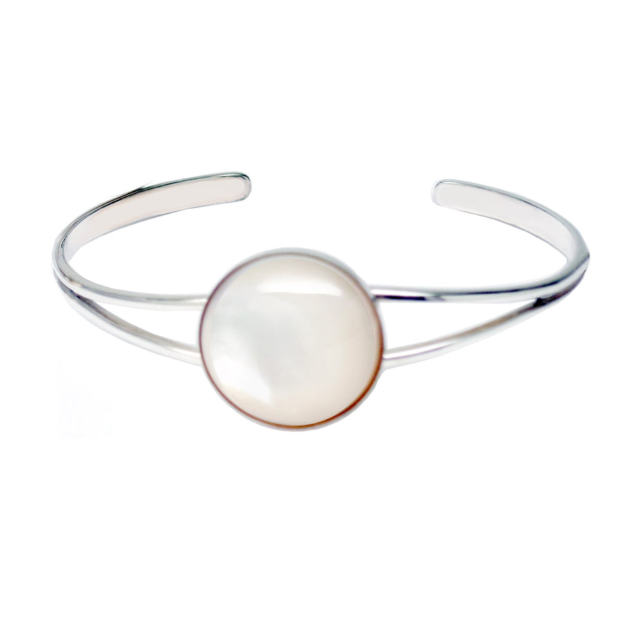 Women's Sterling Silver Mother of Pearl Wide Cuff Bracelet- One Size Fits All - Michele Benjamin - Jewelry Design Fine Jewelry Bracelets - Sterling Silver