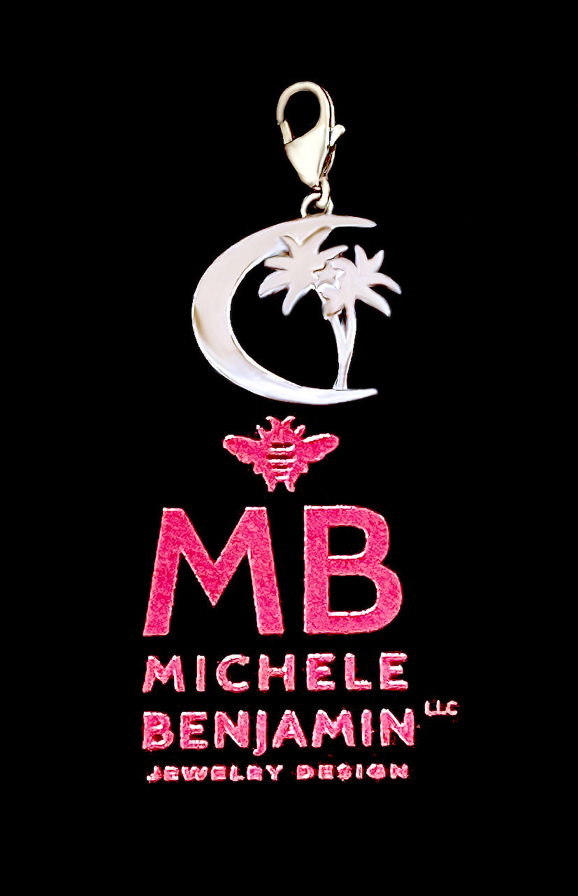 Sterling Silver "Crescent Star with Palm Tree" Charm Necklace Dubai Collection - Michele Benjamin - Jewelry Design Fine Jewelry Charms - Sterling Silver