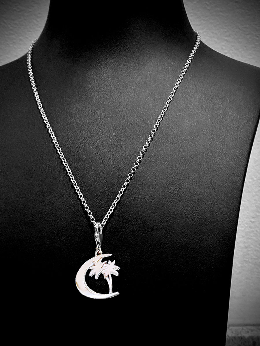 Sterling Silver "Crescent Star with Palm Tree" Charm Necklace Dubai Collection - Michele Benjamin - Jewelry Design Fine Jewelry Charms - Sterling Silver