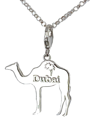 Large Dubai Camel with Palm Tree Charm Necklace, Rhodium Plated - Michele Benjamin - Jewelry Design Fashion Jewelry - White Brass