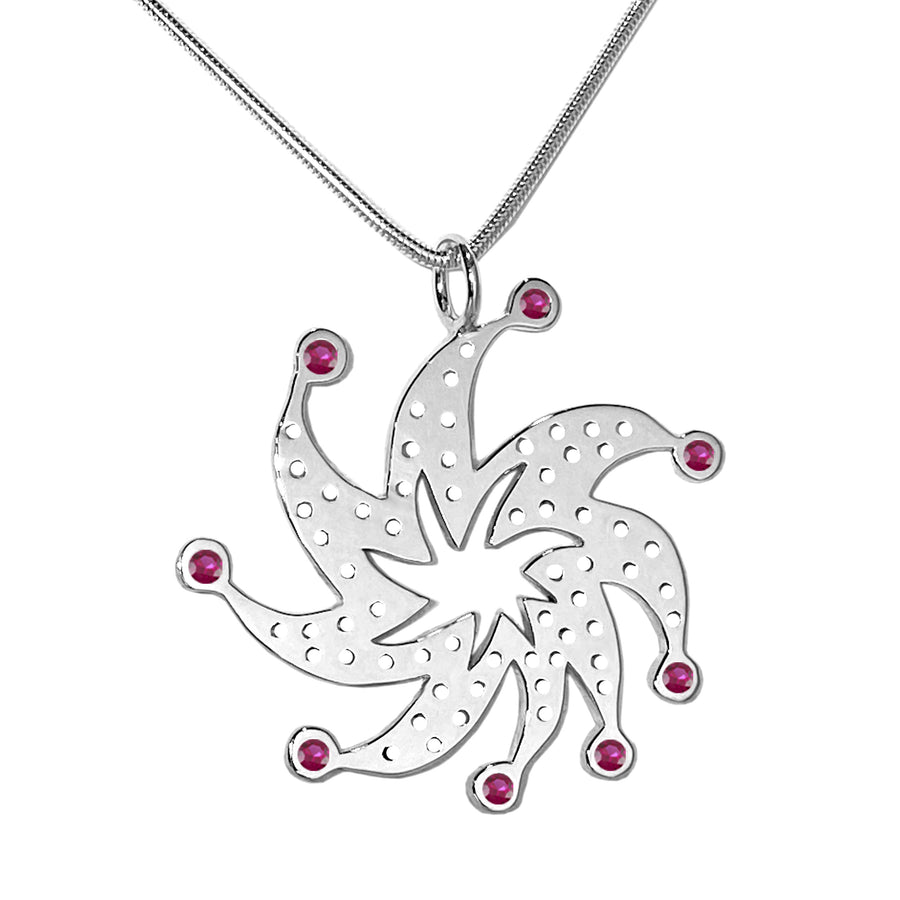 Sterling Silver Starburst Ruby Pendant Necklace 18 in. L - Michele Benjamin - Jewelry Design Fine Jewelry Necklaces - Sterling Silver