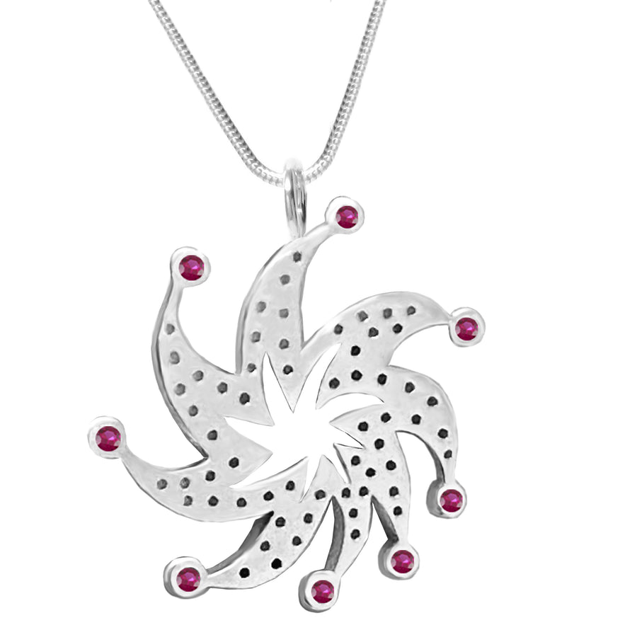 Sterling Silver Starburst Ruby Pendant Necklace 18 in. L - Michele Benjamin - Jewelry Design Fine Jewelry Necklaces - Sterling Silver