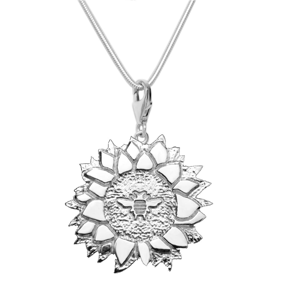 Sterling Silver Bee with Sunflower Charm Necklace 18 in. - Michele Benjamin - Jewelry Design Fine Jewelry Necklaces - Sterling Silver