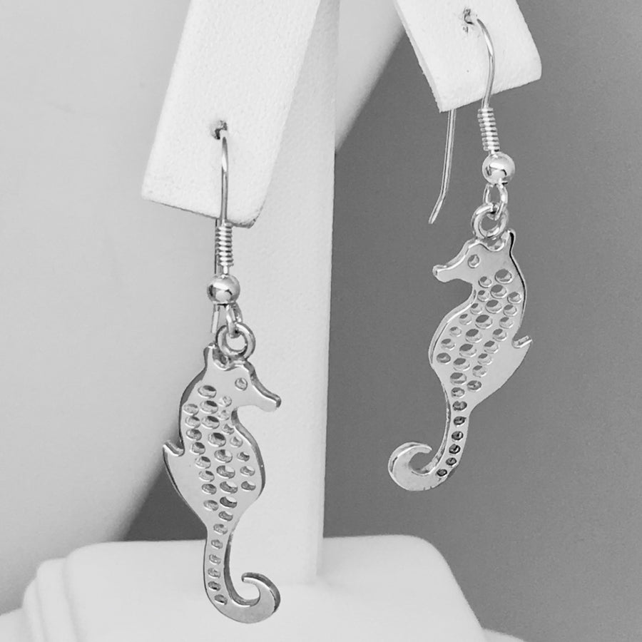 Sterling Silver Seahorse Classic Dangle Earrings 2 inch L - Michele Benjamin - Jewelry Design Fine Jewelry - Sterling Silver Earrings