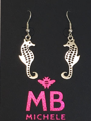 Sterling Silver Seahorse Classic Dangle Earrings 2 inch L - Michele Benjamin - Jewelry Design Fine Jewelry - Sterling Silver Earrings