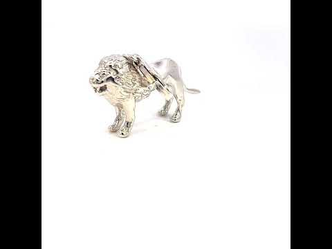 Rhodium Plated 3D Lion Charm Necklace, 18 in. L