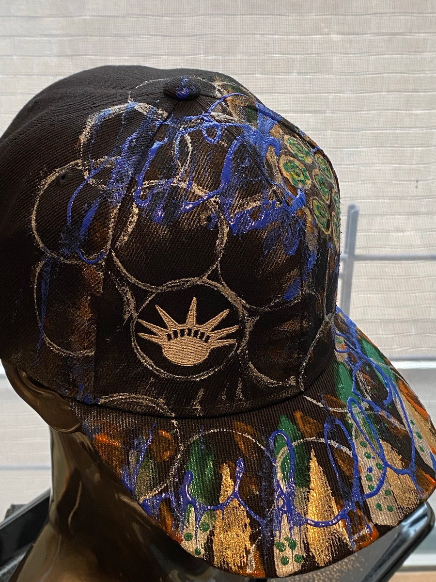 Silver Liberty Embroidered, Original Hand Painted, Black Baseball Cap - One Size Fits All - Michele Benjamin - Jewelry Design Headwear, Hat, Baseball Cap