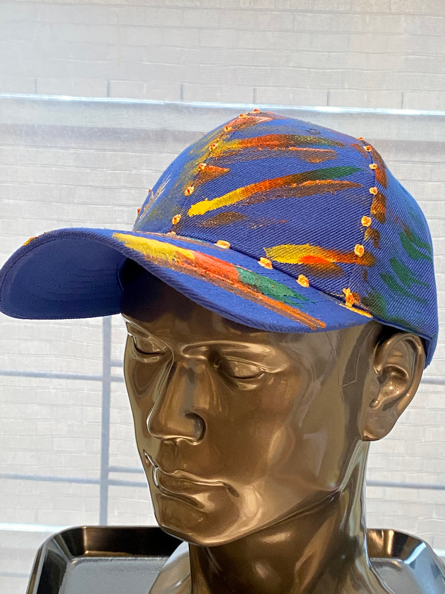 Silver Liberty Embroidered, Original Hand Painted, Blue Baseball Cap - One Size Fits All - Michele Benjamin - Jewelry Design Headwear, Hat, Baseball Cap