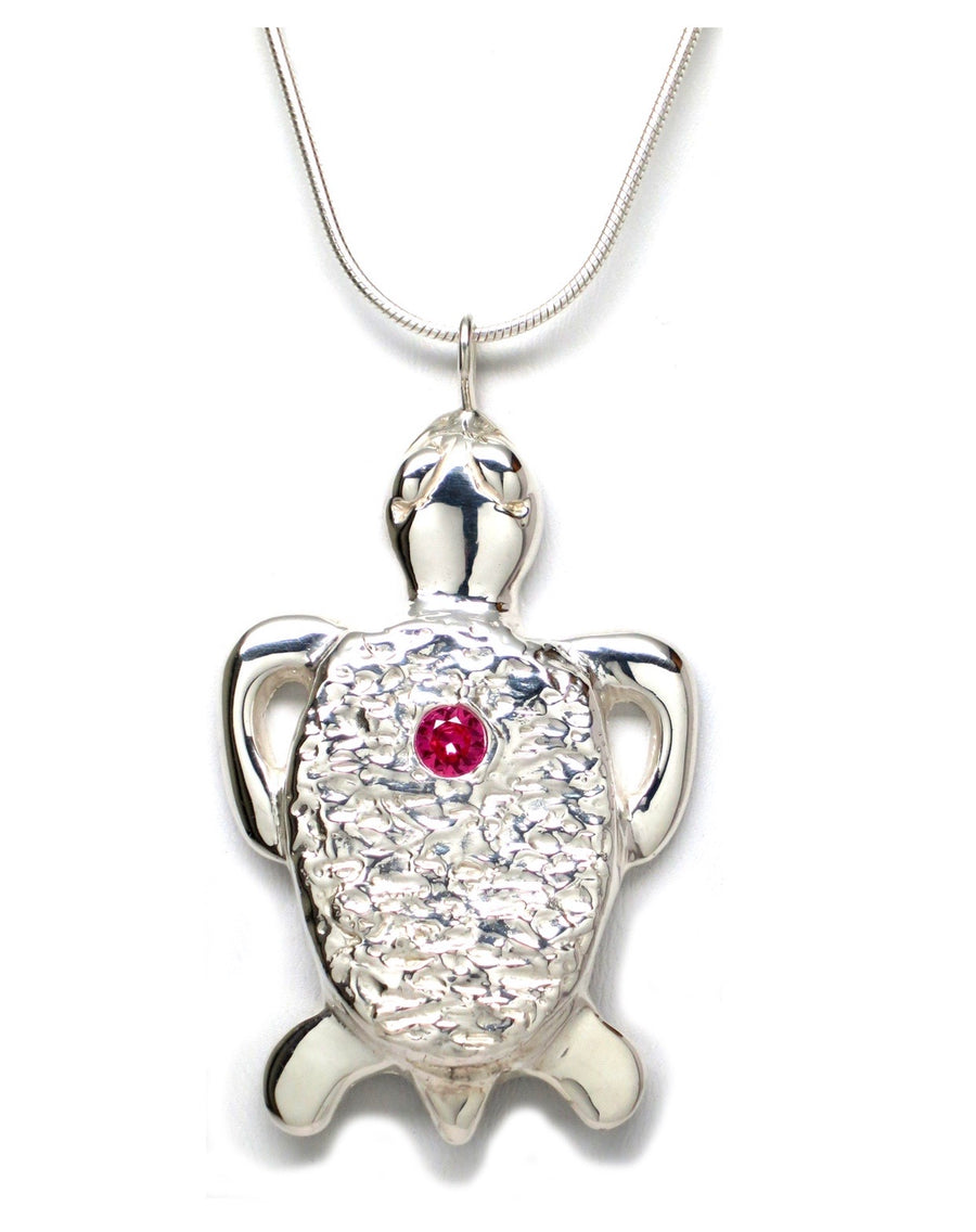 Sterling Silver Ruby Tortoise Pendant Necklace 18 Inch - Michele Benjamin - Jewelry Design Fine Jewelry Necklaces - Sterling Silver