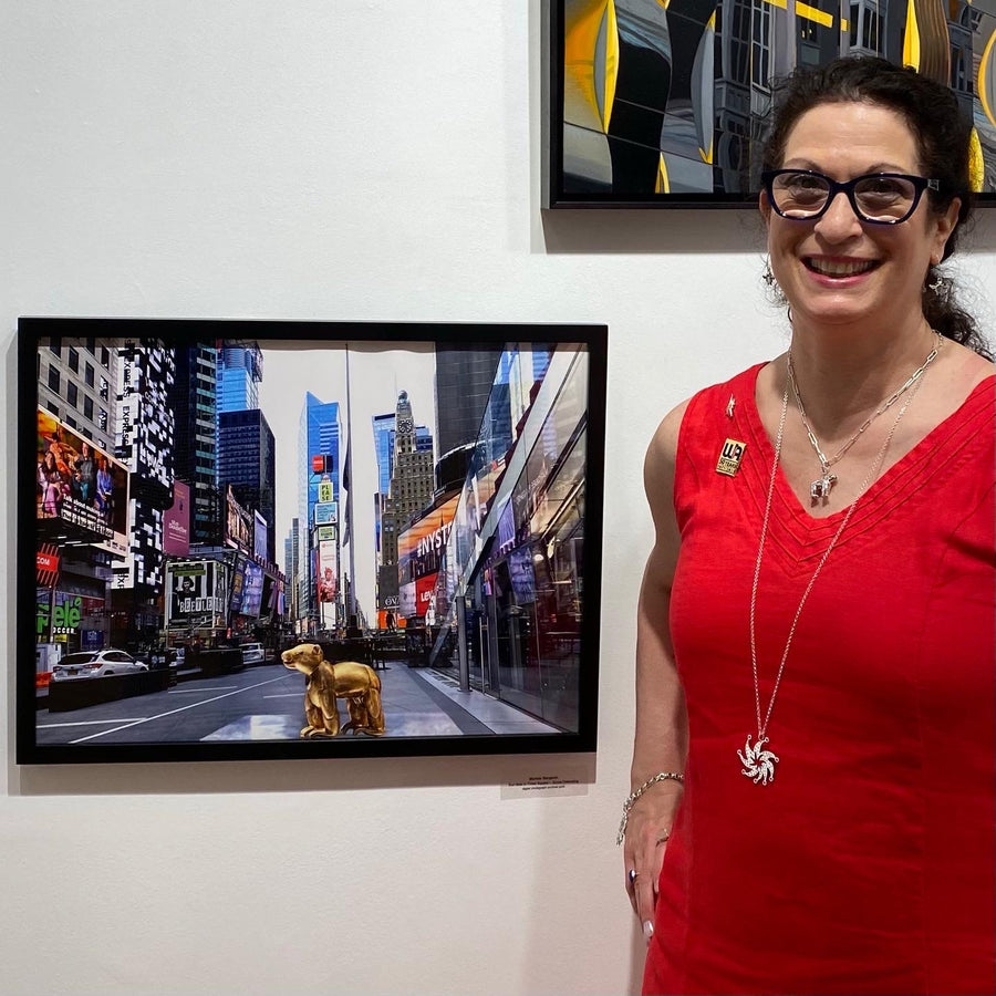 Sun Bear in Times Square-Social Distancing" Digital Photography archival print 23 x 30 in. Framed Wall Art - Michele Benjamin - Jewelry Design Digital Photography Fine Art archival print