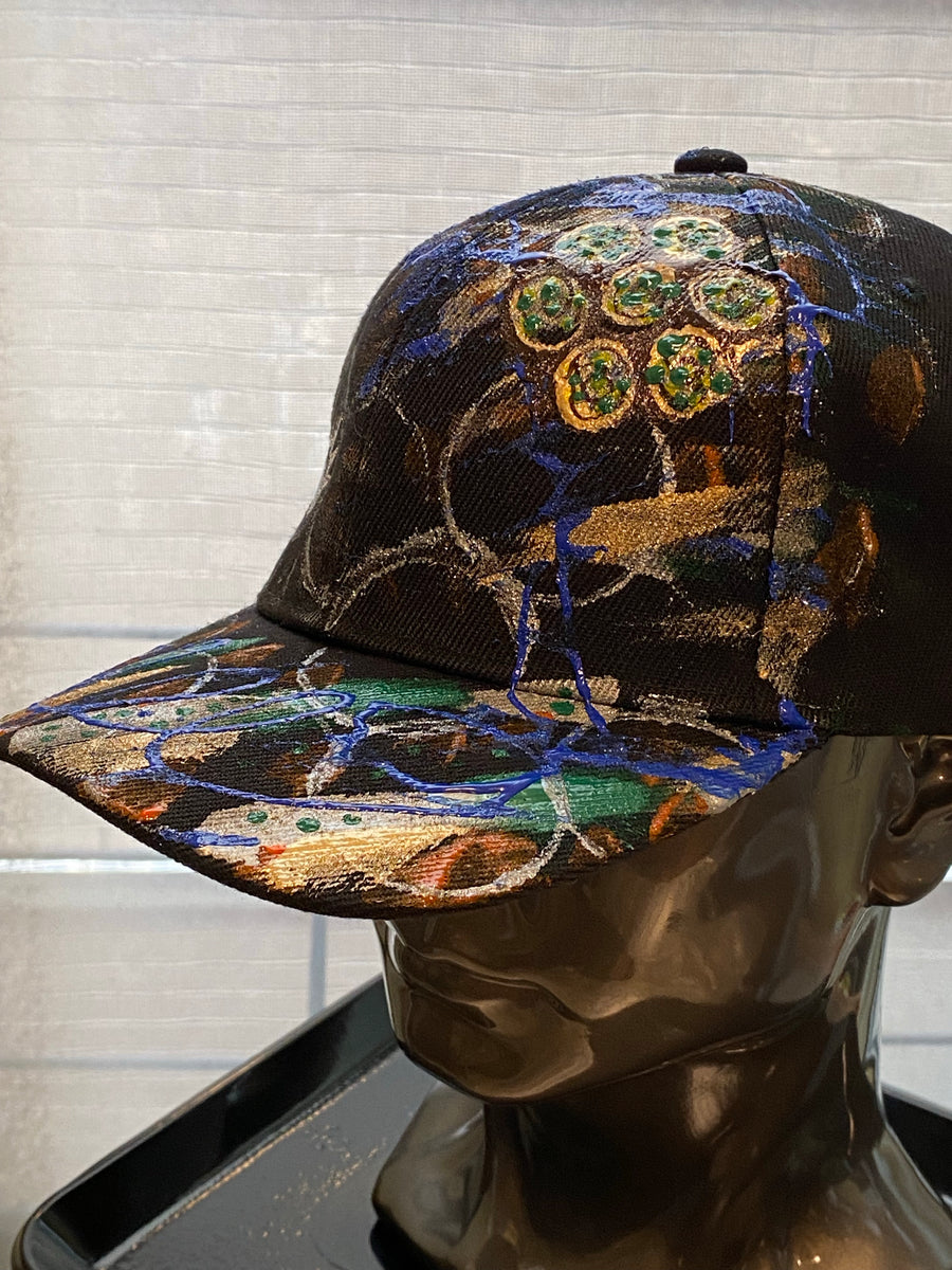 Silver Liberty Embroidered, Original Hand Painted, Black Baseball Cap - One Size Fits All - Michele Benjamin - Jewelry Design Headwear, Hat, Baseball Cap