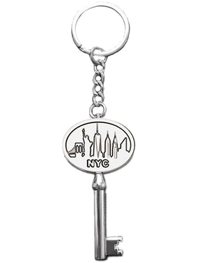 Key to the City New York Souvenir Keychain Rhodium Plated Brass, 5 inch H. - Michele Benjamin - Jewelry Design Fashion Accessories - White Brass