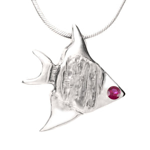 Sterling Silver Ruby Angelfish Pendant Necklace - Michele Benjamin - Jewelry Design