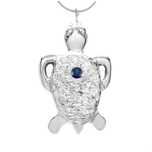 Sterling Silver Blue Sapphire Tortoise Pendant Necklace 18 Inch - Michele Benjamin - Jewelry Design Fine Jewelry Necklaces - Sterling Silver