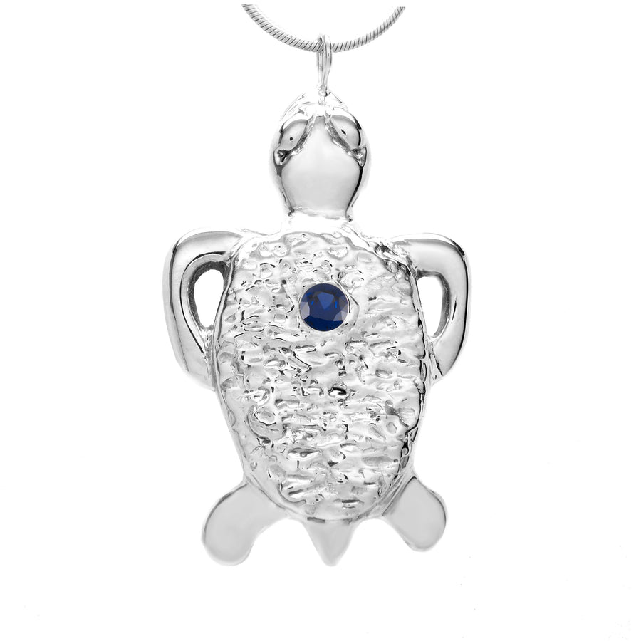 Sterling Silver Blue Sapphire Tortoise Pendant Necklace 18 Inch - Michele Benjamin - Jewelry Design Fine Jewelry Necklaces - Sterling Silver