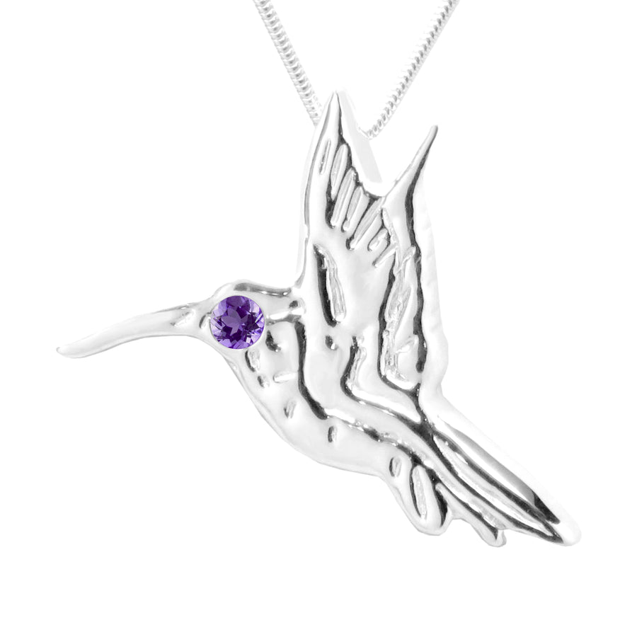 Sterling Silver Amethyst Hummingbird Pendant Necklace 18L - Michele Benjamin - Jewelry Design Fine Jewelry Necklaces - Sterling Silver
