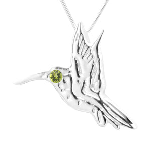 Sterling Silver Peridot Hummingbird Pendant Necklace 18L - Michele Benjamin - Jewelry Design Fine Jewelry Necklaces - Sterling Silver