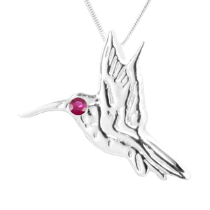 Sterling Silver Ruby Hummingbird Pendant Necklace 18L - Michele Benjamin - Jewelry Design
