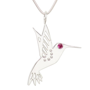 Sterling Silver Ruby Hummingbird Pendant Necklace - Michele Benjamin - Jewelry Design Fine Jewelry Necklaces - Sterling Silver