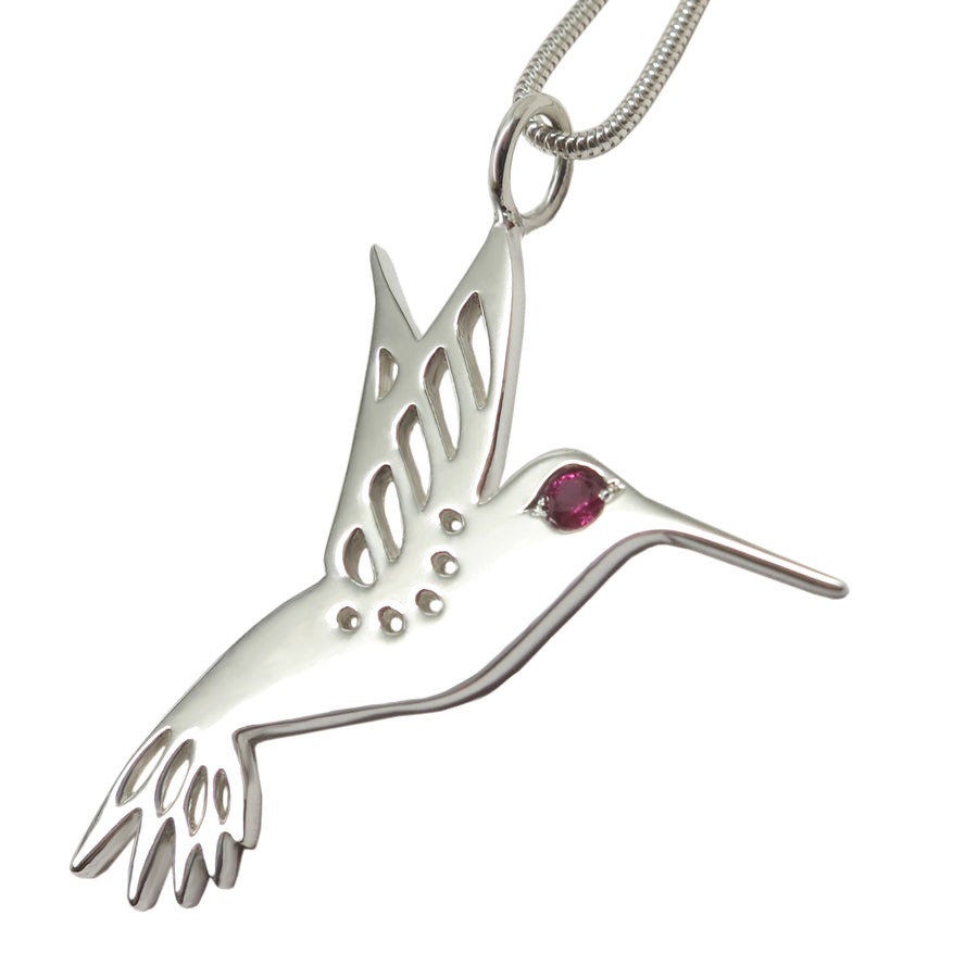 Sterling Silver Ruby Hummingbird Pendant Necklace - Michele Benjamin - Jewelry Design Fine Jewelry Necklaces - Sterling Silver